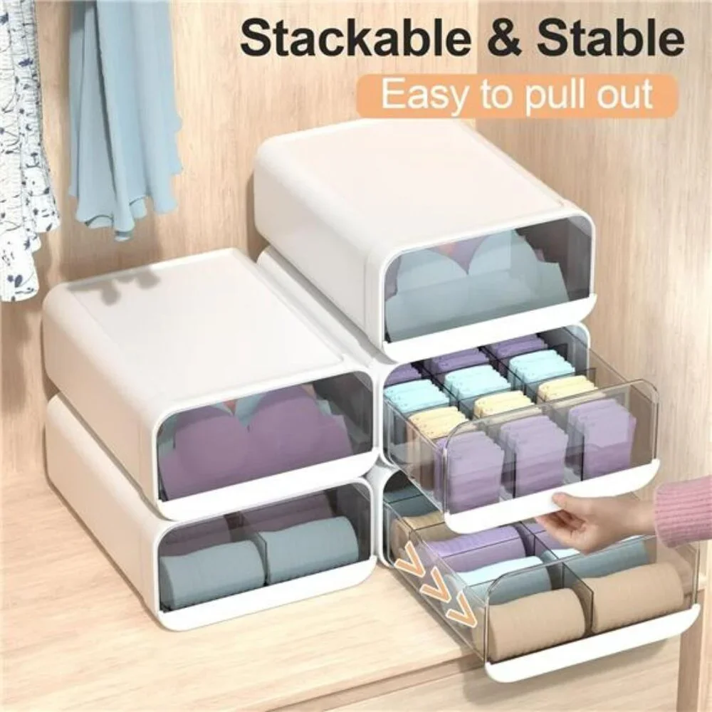 Plastic Underwear Organizer Drawer Closet Storage Box for Bras Socks Ties Scarve